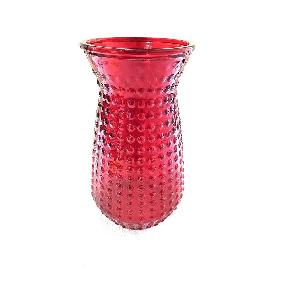 Vintage Red Hobnail Art Glass XL Dimpled Dot Pattern Mid-Century Decor